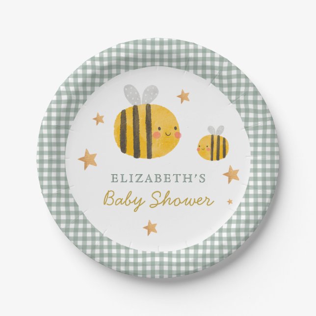 Assiettes En Carton Aquarelle Bee Honey Baby shower sucré (Devant)