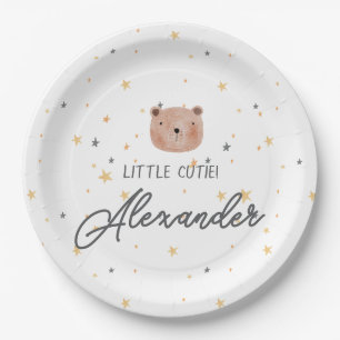 Assiettes En Carton Aquarelle blanche et Brown Baby shower mignon