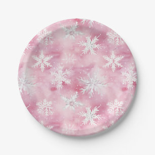 Assiettes En Carton Aquarelle blanche rose Fille Motif
