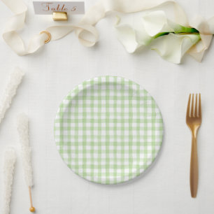 Assiettes En Carton Aquarelle bleu et blanc Hydrangea En vichy vert