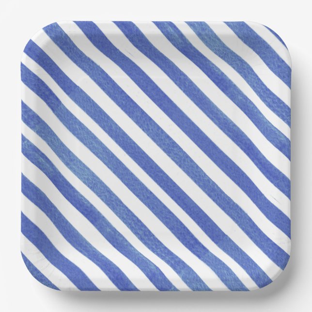 Assiettes En Carton Aquarelle Bleu et Blancs (Recto)