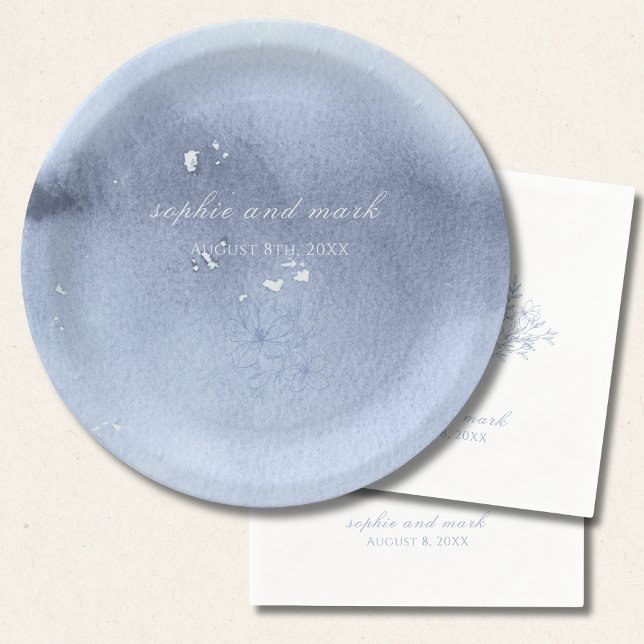 Assiettes En Carton Aquarelle bleu floral (Créateur téléchargé)