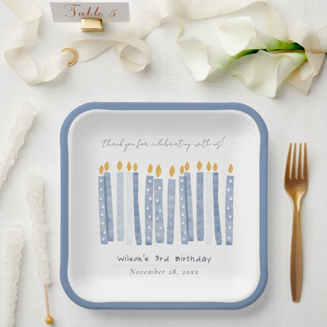 Assiettes En Carton Aquarelle bleu pastel mignonne Bougies d'anniversa (Mariage)