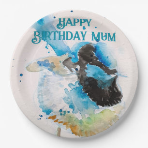 Assiettes En Carton Aquarelle bleu Wren Joyeux Anniversaire Wrens Aqua