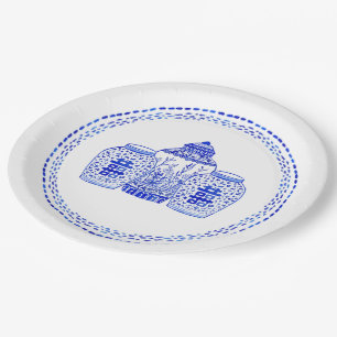 Assiettes En Carton Aquarelle bleue et blanche de plaques à papier de