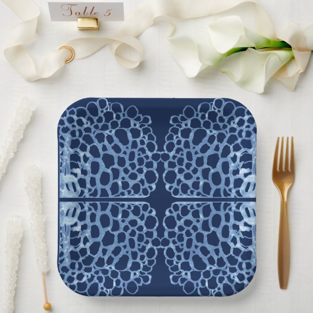 Assiettes En Carton Aquarelle bleue et blanche Style côtier (Mariage)
