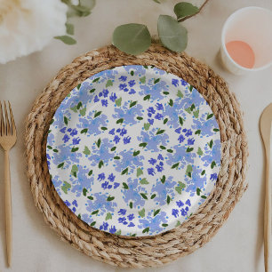Assiettes En Carton Aquarelle bleue Floral Plaques de papier du jardin