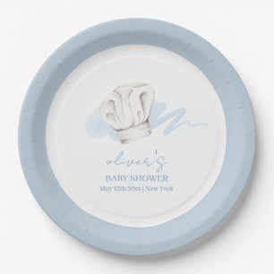Assiettes En Carton Aquarelle bleue Moderne Petit Chef Baby shower