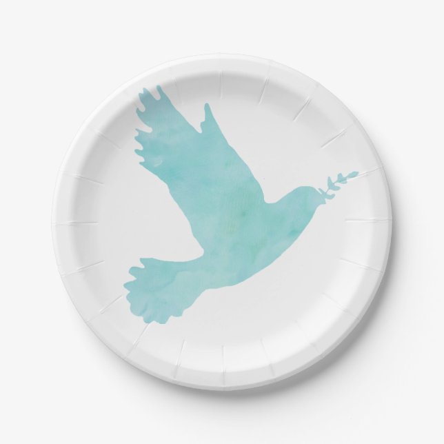 Assiettes En Carton Aquarelle Blue Dove (Devant)