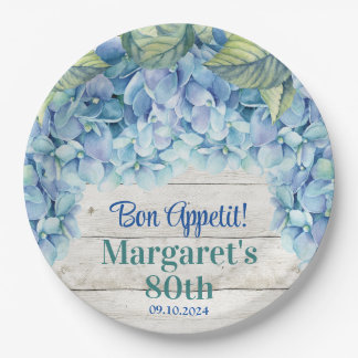 Assiettes En Carton Aquarelle Blue Hydrangea 80e anniversaire