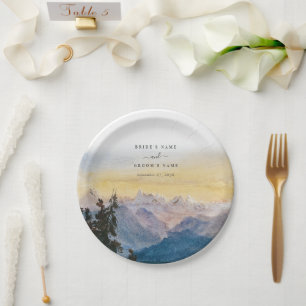 Assiettes En Carton Aquarelle Blue Mountains Pine Mariage