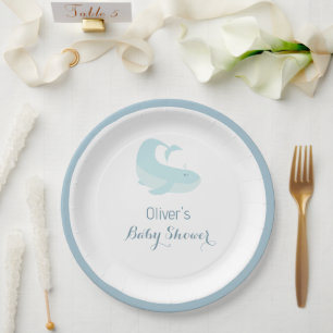 Assiettes En Carton Aquarelle Blue WhaleOcean Fish Baby shower