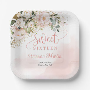 Assiettes En Carton Aquarelle Blush rose eucalyptus sweet sixteen
