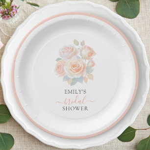 Assiettes En Carton Aquarelle Blush Rose Gold Garden Fête des mariées