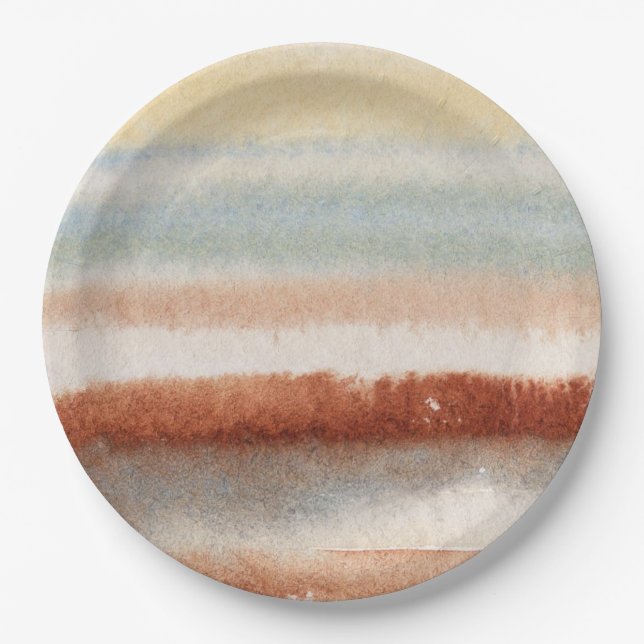 Assiettes En Carton Aquarelle Boho Abstrait (Devant)