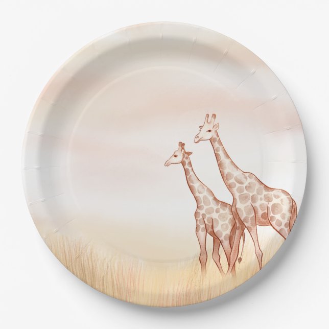 Assiettes En Carton Aquarelle Boho Safari Giraffe (Devant)
