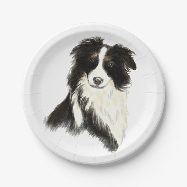 Assiettes En Carton Aquarelle Bordure Collier chien animal animal anim (Devant)