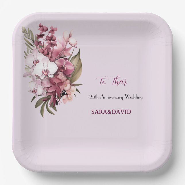 Assiettes En Carton Aquarelle Bouquet Floral mariage Plaque papier (Recto)