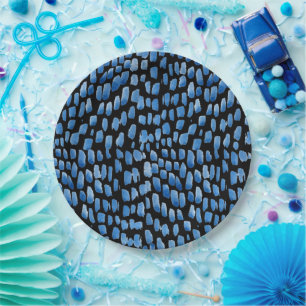 Assiettes En Carton Aquarelle bracelet Shibori bleu sur noir