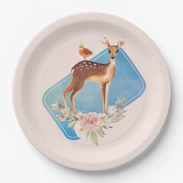 Assiettes En Carton Aquarelle Brown mignonne Cerf Élégance rustique (Devant)