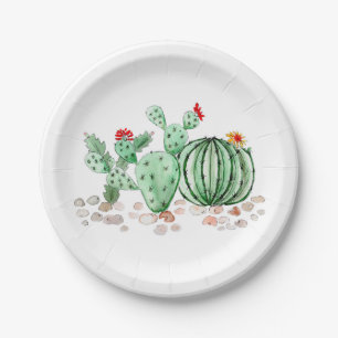 Assiettes En Carton Aquarelle cactus fleurs plante dessin animé