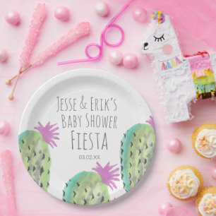 Assiettes En Carton Aquarelle Cactus Plantes Baby shower peint à la ma