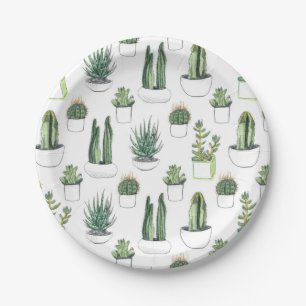 Assiettes En Carton Aquarelle Cactus & Succulent