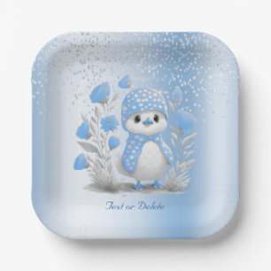 Assiettes En Carton Aquarelle Canard Bleu Platine en papier floral