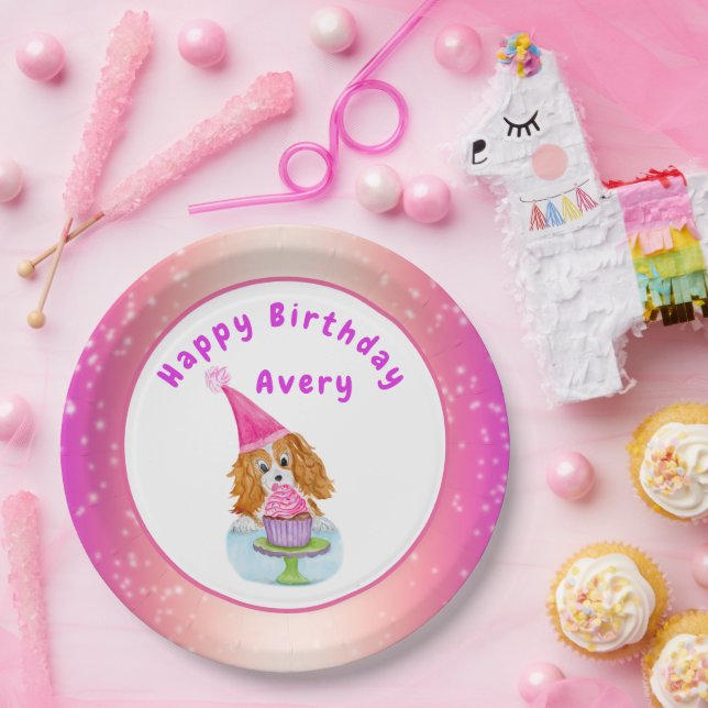 Assiettes En Carton Aquarelle Cavalier King Charles Cupcake Anniversai (Fête)