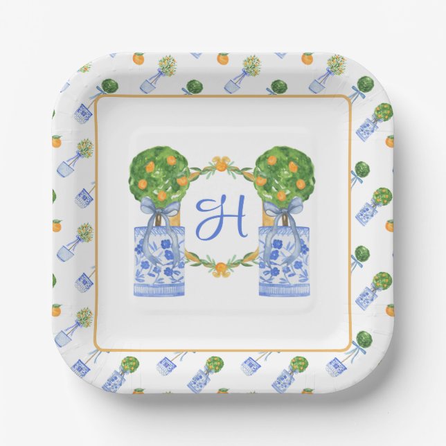 Assiettes En Carton Aquarelle Chinoiserie Citrus Topiogramme (Recto)