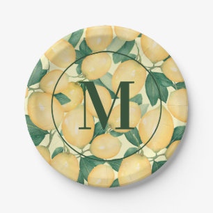 Assiettes En Carton Aquarelle Citrons Verdure Monogramme