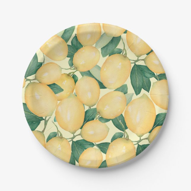 Assiettes En Carton Aquarelle Citrons Vert (Devant)
