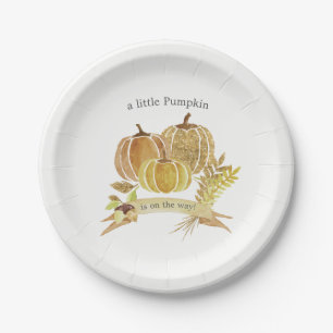 Assiettes En Carton Aquarelle Citrouille Baby shower d'automne Plaque