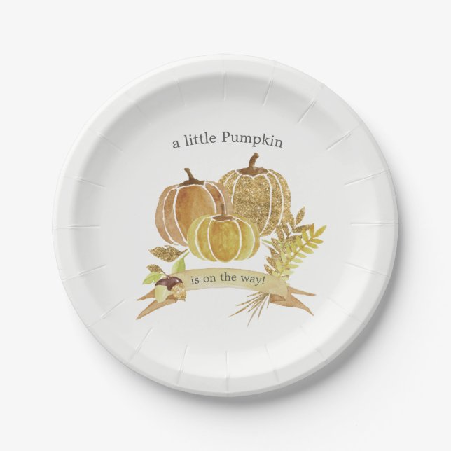 Assiettes En Carton Aquarelle Citrouille Baby shower d'automne Plaque  (Devant)