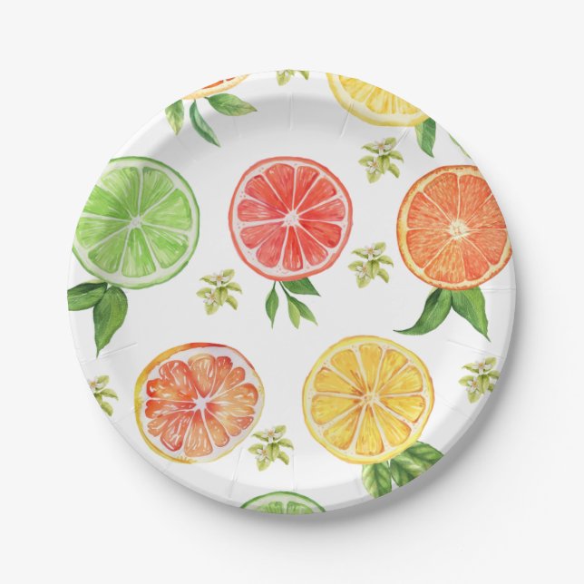 Assiettes En Carton Aquarelle Citrus Little Cutie Baby shower (Devant)