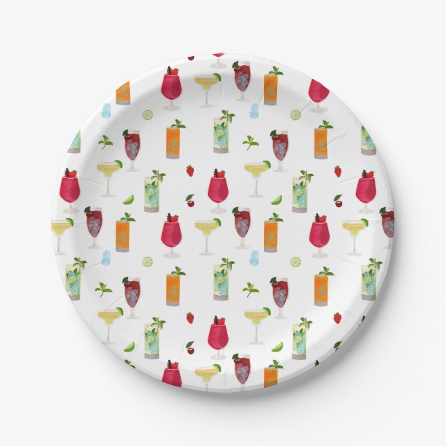 Assiettes En Carton Aquarelle Cocktails & Boissons de fête (Devant)