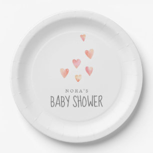 Assiettes En Carton Aquarelle Coeurs Fille Baby shower Plaque en papie