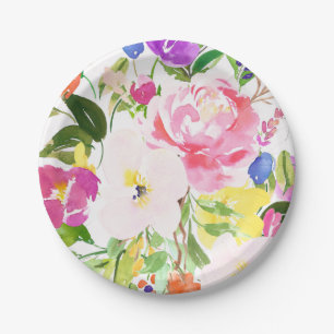 Assiettes En Carton Aquarelle colorée Printemps fleurit Floral