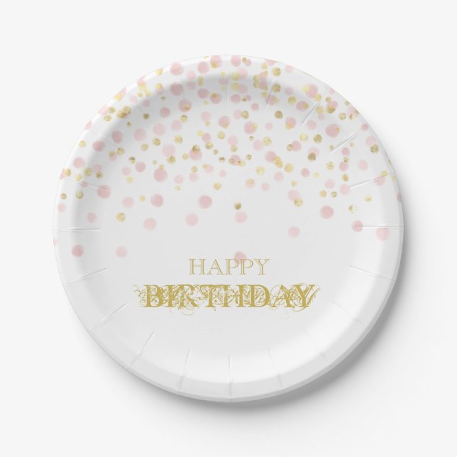 Assiettes En Carton Aquarelle Confetti Joyeux Anniversaire Élégant Chi (Devant)