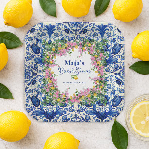 Assiettes En Carton Aquarelle Côte d'Amalfi Citrons Roses Enterrement 