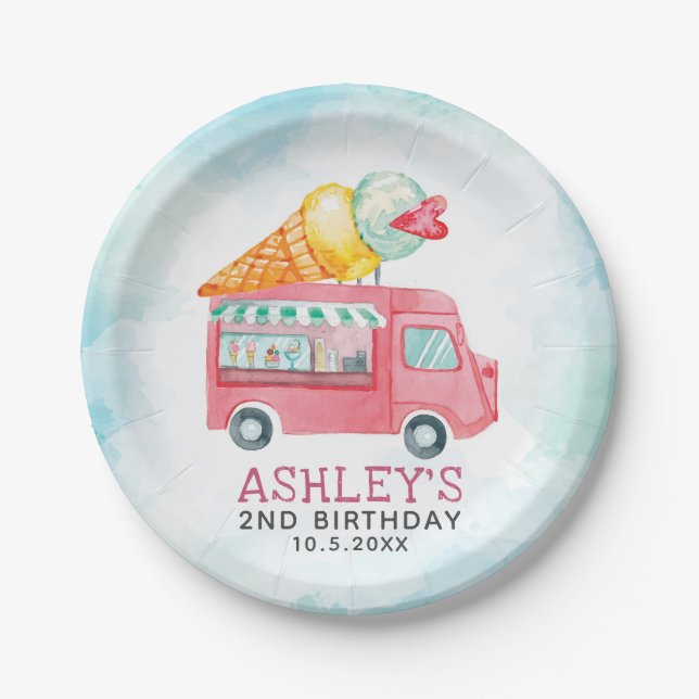 Assiettes En Carton Aquarelle crème glacée Fête personnalisée (Devant)