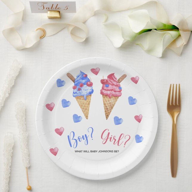 Assiettes En Carton Aquarelle crème glacée sexe révéler (Mariage)