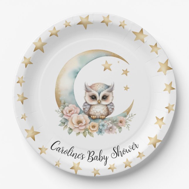 Assiettes En Carton Aquarelle Cute Chouette Baby shower plaque papier (Devant)