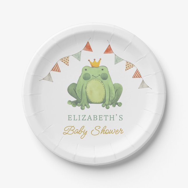 Assiettes En Carton Aquarelle Cute Frog Baby shower (Devant)