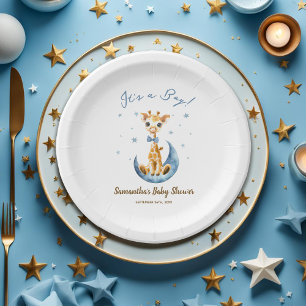Assiettes En Carton Aquarelle Cute Giraffe Baby shower C'est un garçon