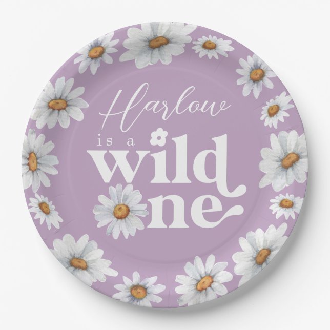 Assiettes En Carton Aquarelle Daisy Wild One Girl'anniversaire (Devant)