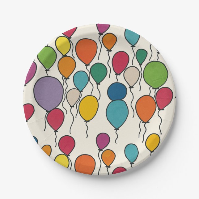 Assiettes En Carton Aquarelle de ballons d'anniversaire (Devant)