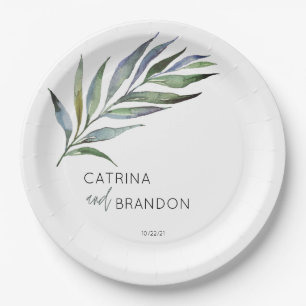 Assiettes En Carton Aquarelle de branche d'olive Mariage personnalisé