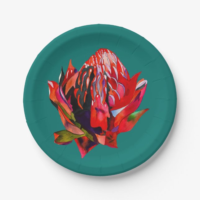 Assiettes En Carton Aquarelle de fleurs indigènes de Waratah (Devant)