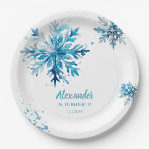 Assiettes En Carton Aquarelle de flocon de neige bleu hiver ONEderland